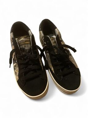 P448 Women's Black & Gold Snake-Print Lace-Up Sneakers